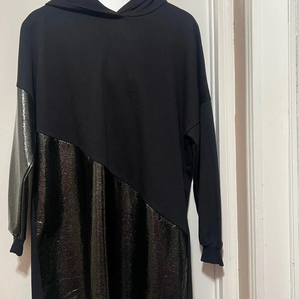 ASOS Women Size 6 Black Long Sleeve Hooded Dress/ Hoodie Metallic New - Picture 6 of 9